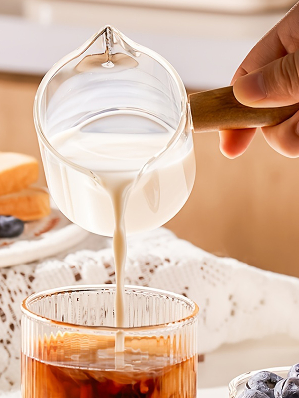 Single Spout Espresso Shot Glass 75ML with Wood Handle Espresso Glass Carafe Shot Glass