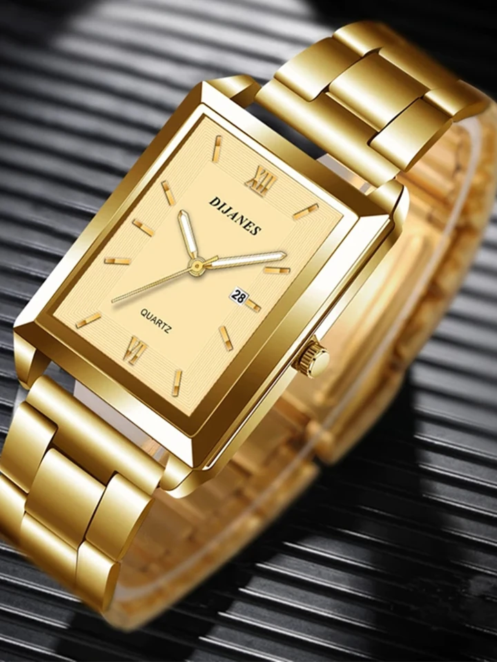 Unisex Square Shaped Stainless Steel Strap Business Casual Quartz Watch