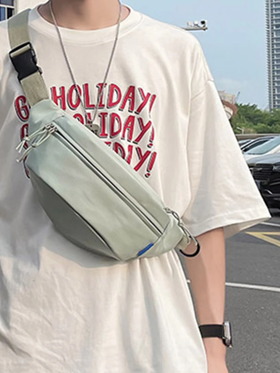 街頭風腰包時髦包女士休閒腰包時尚女孩肩膀斜肩包胸包中性嘻哈腰包新款腰包手機包 - 綠色 - 查看 1