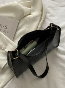 Túi đeo nách in họa tiết cá sấu thời trang cho bé gái, túi xách đa năng với thiết kế đơn giản và dây đeo vai - màu đen - Xem 4