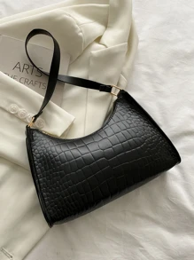 Túi đeo nách in họa tiết cá sấu thời trang cho bé gái, túi xách đa năng với thiết kế đơn giản và dây đeo vai - màu đen - Xem 2