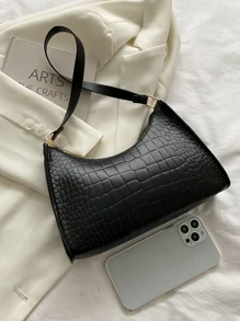 Túi đeo nách in họa tiết cá sấu thời trang cho bé gái, túi xách đa năng với thiết kế đơn giản và dây đeo vai - màu đen - Xem 3