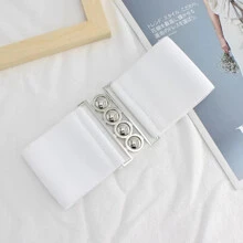 1入組女士對稱扣時尚鬆緊腰帶適用於衣物裝飾 - 白色 - 查看 3