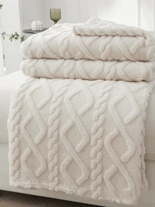 1入組幾何簇絨毛毯，現代針織面料保暖家用毛毯，四季皆宜 - 米色 - 查看 4