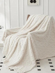 1入組幾何簇絨毛毯，現代針織面料保暖家用毛毯，四季皆宜 - 米色 - 查看 3