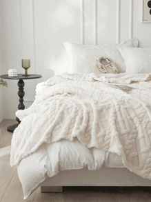 1入組幾何簇絨毛毯，現代針織面料保暖家用毛毯，四季皆宜 - 米色 - 查看 2