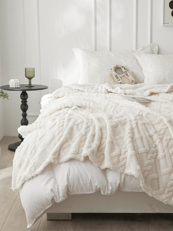 1pc Geometric Tufted Blanket, Modern Knitted Fabric Warm Keeping