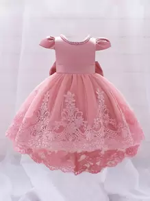 Đầm công chúa đính nơ ren trang trí ngọt ngào và dễ thương, thích hợp cho các buổi đi chơi và nghỉ dưỡng, không bao gồm băng đô - Bụi hồng - Xem 2