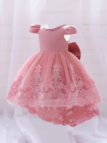 Đầm công chúa đính nơ ren trang trí ngọt ngào và dễ thương, thích hợp cho các buổi đi chơi và nghỉ dưỡng, không bao gồm băng đô - Bụi hồng - Xem 4