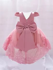 Đầm công chúa đính nơ ren trang trí ngọt ngào và dễ thương, thích hợp cho các buổi đi chơi và nghỉ dưỡng, không bao gồm băng đô - Bụi hồng - Xem 3