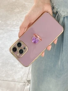 Contrast Frame Phone Case With Ring Holder,International Version, Not The Domestic Version - Purple - View 2