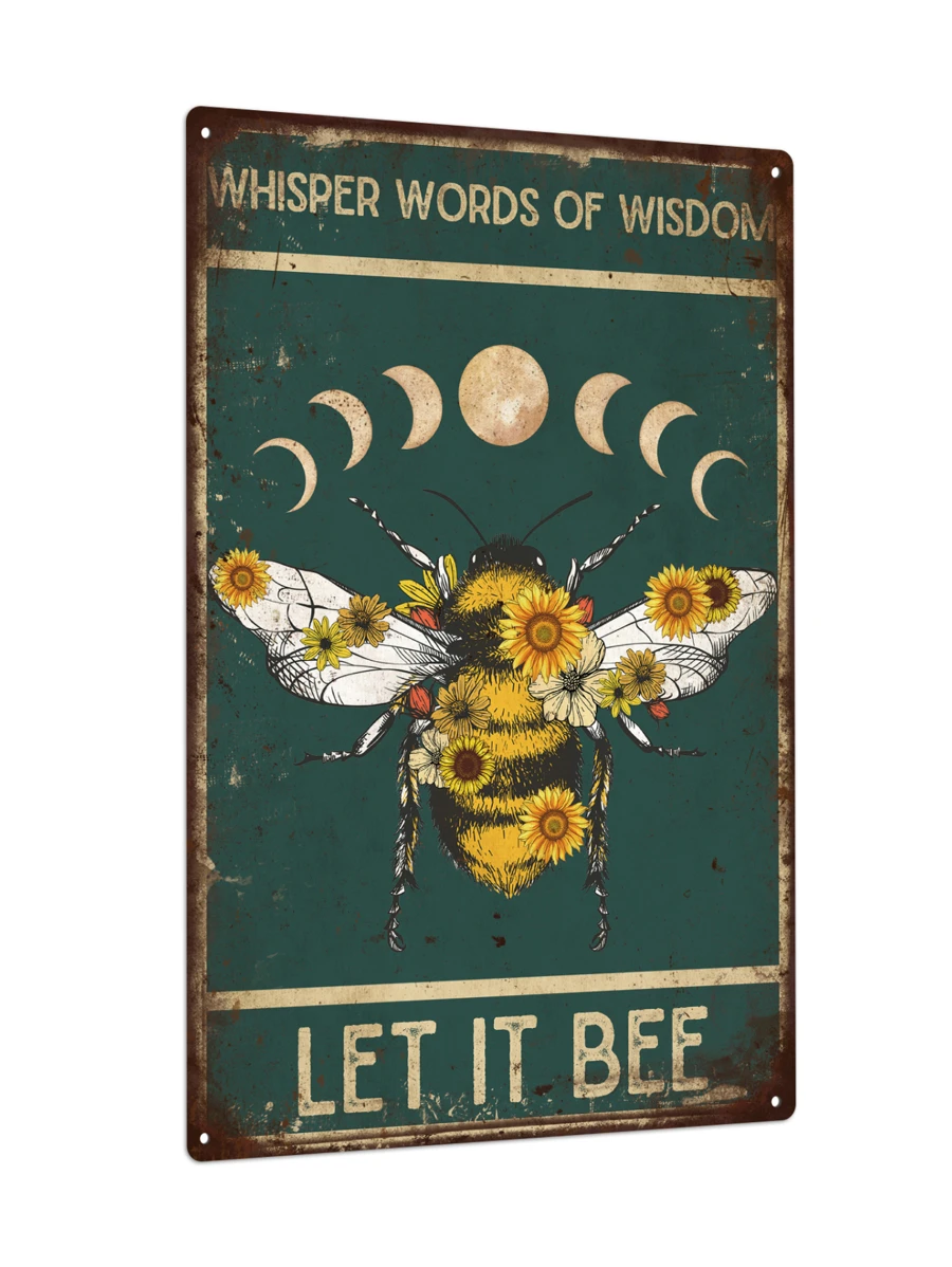 Putuo Decor 普陀装饰，1 件蜜蜂锡标牌，文学口号月亮金属海报，适用于家庭客厅卧室墙壁装饰 7.8 X 11.8 英寸，让它成为蜜蜂最好的礼物 - 彩色 - 查看 1