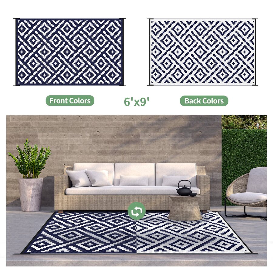 GENIMO Reversible Outdoor Rug Waterproof, Outdoor Area Rug, Plastic