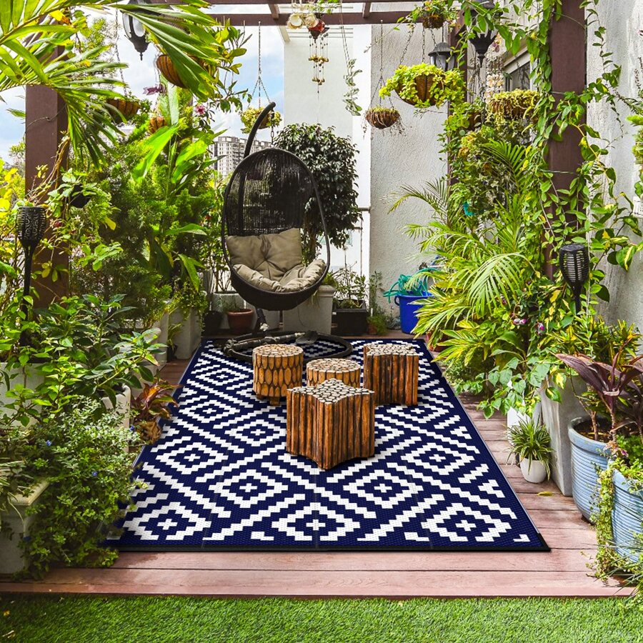 GENIMO Reversible Outdoor Rug Waterproof, Outdoor Area Rug, Plastic ...