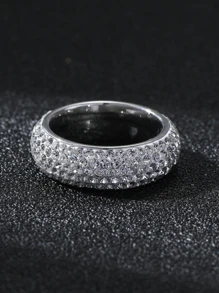 Hihho 1枚个性化时尚不锈钢男士戒指，镶嵌闪亮立方氧化锆，装饰礼品 - 銀色 - 查看 4