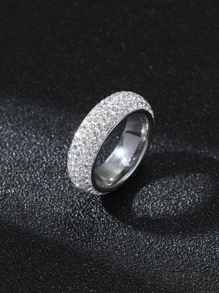 Hihho 1枚个性化时尚不锈钢男士戒指，镶嵌闪亮立方氧化锆，装饰礼品 - 銀色 - 查看 2