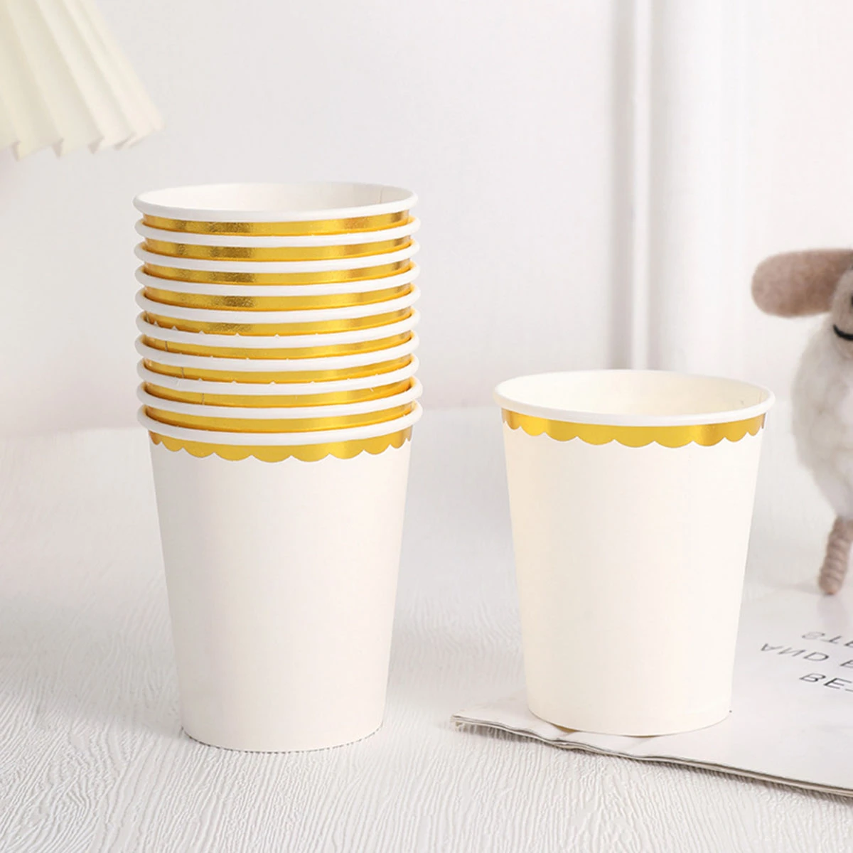 10入組貝殼邊一次性杯子 - 白色 - 查看 1