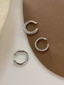 3pcs New Fashion Delicate Zirconia Cute Clip Earrings Buckle Ear Cuff No Piercings Fake Cartilage Ear for Women - Silver - View 2