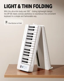 Donner Folding Piano Keyboard 61 Keys Sensitive Electric Piano Foldable Portable for Beginner Adults Home Travel Digital Piano Keyboard with Music Rest Piano Bag Piano Pedal Piano APP White DP-06 - 白色 - 查看 2