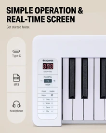 Donner Folding Piano Keyboard 61 Keys Sensitive Electric Piano Foldable Portable for Beginner Adults Home Travel Digital Piano Keyboard with Music Rest Piano Bag Piano Pedal Piano APP White DP-06 - 白色 - 查看 5