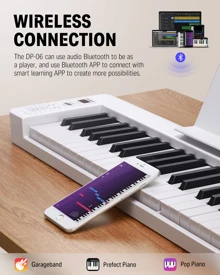Donner Folding Piano Keyboard 61 Keys Sensitive Electric Piano Foldable Portable for Beginner Adults Home Travel Digital Piano Keyboard with Music Rest Piano Bag Piano Pedal Piano APP White DP-06 - 白色 - 查看 3