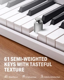Donner Folding Piano Keyboard 61 Keys Sensitive Electric Piano Foldable Portable for Beginner Adults Home Travel Digital Piano Keyboard with Music Rest Piano Bag Piano Pedal Piano APP White DP-06 - 白色 - 查看 4
