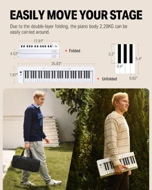 Donner Folding Piano Keyboard 61 Keys Sensitive Electric Piano Foldable Portable for Beginner Adults Home Travel Digital Piano Keyboard with Music Rest Piano Bag Piano Pedal Piano APP White DP-06 - 白色 - 查看 8