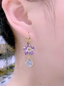 1 对情人节花朵图案吊坠耳环 - 紫色 - 查看 3