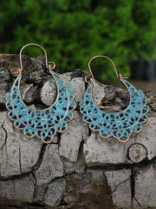 TopHanqi 11對/套復古古董青銅色調貝殼和綠松石裝飾耳環合適適合女士 - 銅色 - 查看 4