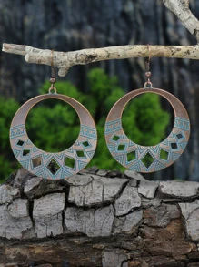 TopHanqi 11對/套復古古董青銅色調貝殼和綠松石裝飾耳環合適適合女士 - 銅色 - 查看 6