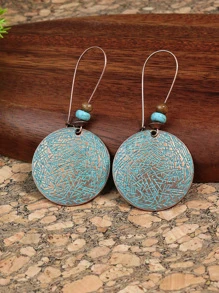 TopHanqi 11對/套復古古董青銅色調貝殼和綠松石裝飾耳環合適適合女士 - 銅色 - 查看 2