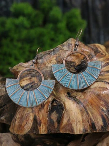 TopHanqi 11對/套復古古董青銅色調貝殼和綠松石裝飾耳環合適適合女士 - 銅色 - 查看 9