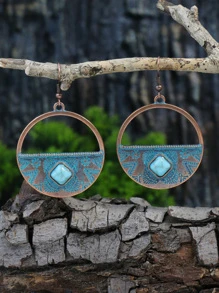 TopHanqi 11對/套復古古董青銅色調貝殼和綠松石裝飾耳環合適適合女士 - 銅色 - 查看 5