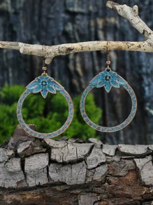 TopHanqi 11對/套復古古董青銅色調貝殼和綠松石裝飾耳環合適適合女士 - 銅色 - 查看 7