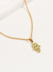 1 chiếc vòng cổ bằng thép không gỉ mặt dây chuyền hình bàn tay hamsa vàng thời trang sang trọng quý phái tiệc cưới - Vàng - Xem 7