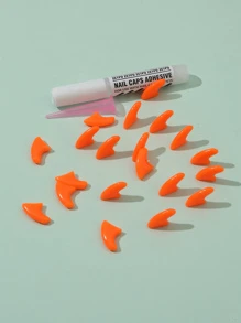 20pcs Cat Nail Caps With Adhesive And Applicator, Soft Claws For Nail Beauty - Orange - View 4