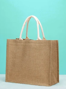 字母圖案亚麻托特包合適適用於度假 - 棕色 - 查看 2