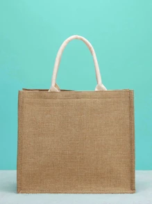 字母圖案亚麻托特包合適適用於度假 - 棕色 - 查看 3