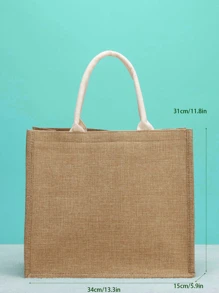 字母圖案亚麻托特包合適適用於度假 - 棕色 - 查看 4