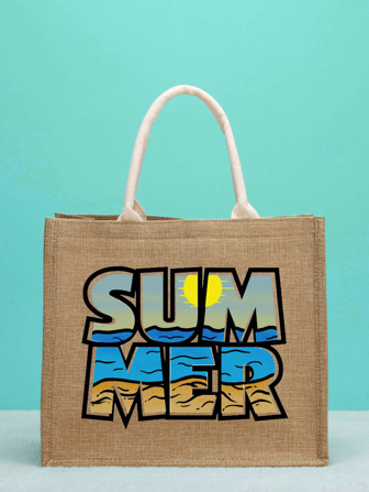 字母圖案亚麻托特包合適適用於度假