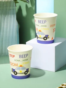 25piezas Copas desechables con patrón de carro de policía animado para suministros de fiesta - Multicolor - Ver 3