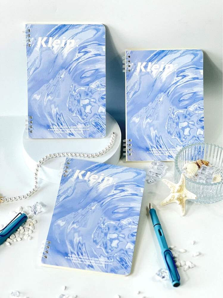 A5 Hardcover Notebook With Wavy & Letter Print Cover, Side-binding