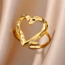 Heart Decor Cuff Ring - Yellow Gold - View 1