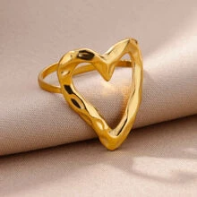Heart Decor Cuff Ring - Yellow Gold - View 2