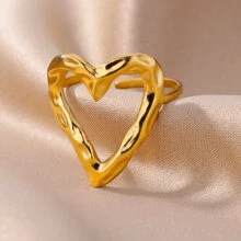 Heart Decor Cuff Ring - Yellow Gold - View 3