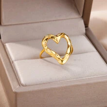 Heart Decor Cuff Ring - Yellow Gold - View 5