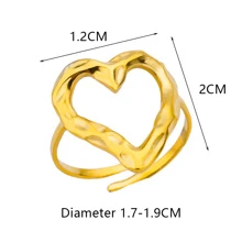 Heart Decor Cuff Ring - Yellow Gold - View 6