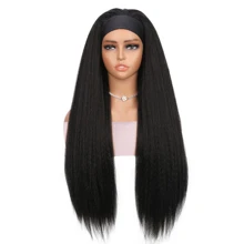 天然黑色長直髮帶 18 英寸 22 英寸 26 英寸頭髮合成女性日常潮流頭帶假髮彎直頭帶假髮長燒無膠無蕾絲假髮附合成頭帶假髮適合角色扮演派對服裝日常使用 - 黑色 - 查看 8