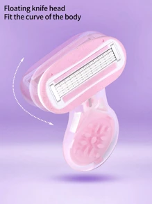 迷你安全剃刀套裝,1入組剃鬚刀架和1入組5層刀片和1入組收納盒適合女士 - 粉色 - 查看 5