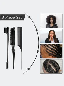 Juego de Herramientas de peinado de cabello negro para mujer de 3 piezas para el regreso a la escuela - Negro - Ver 2